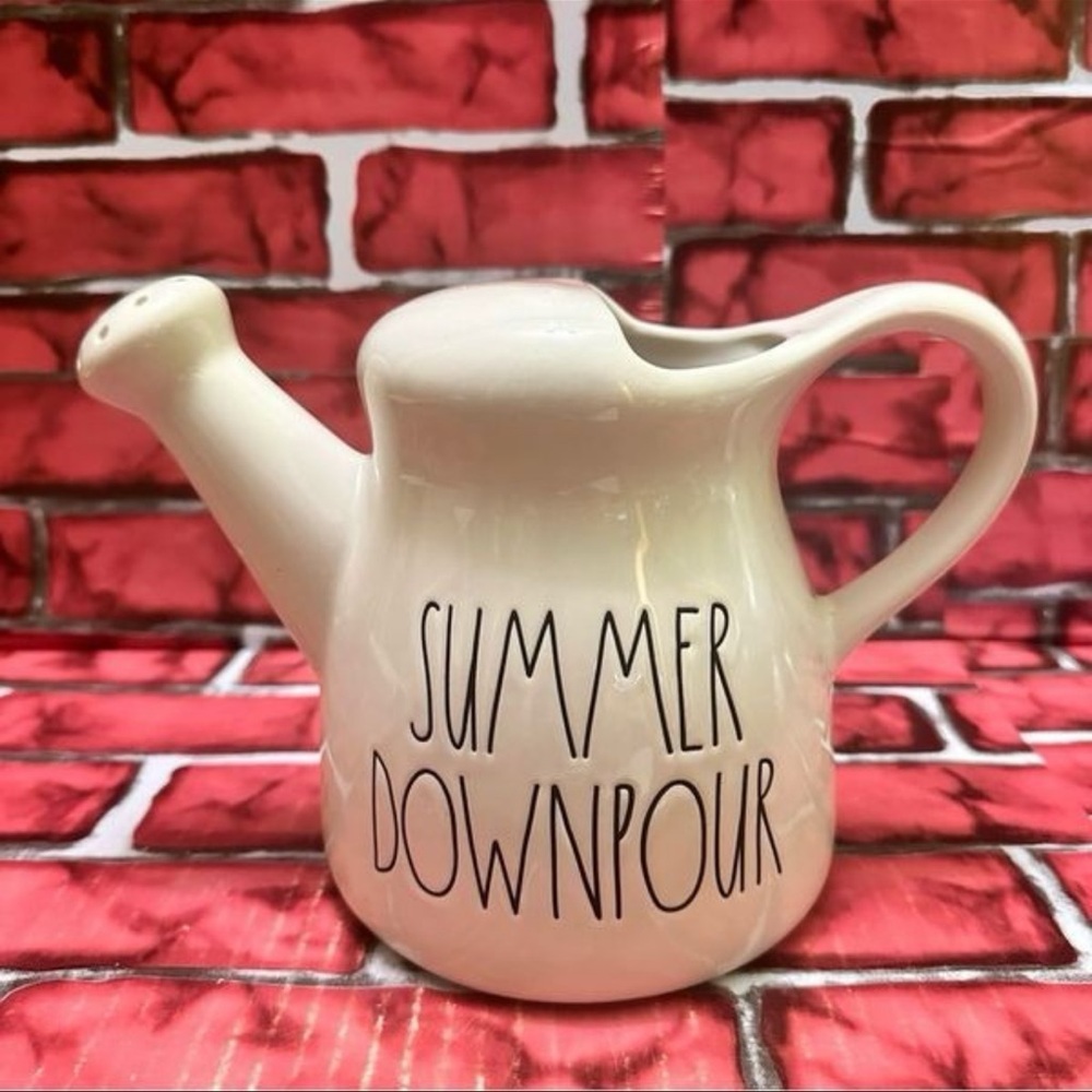 Rae Dunn SUMMER DOWNPOUR cream ceramic watering can - Picture 2 of 9